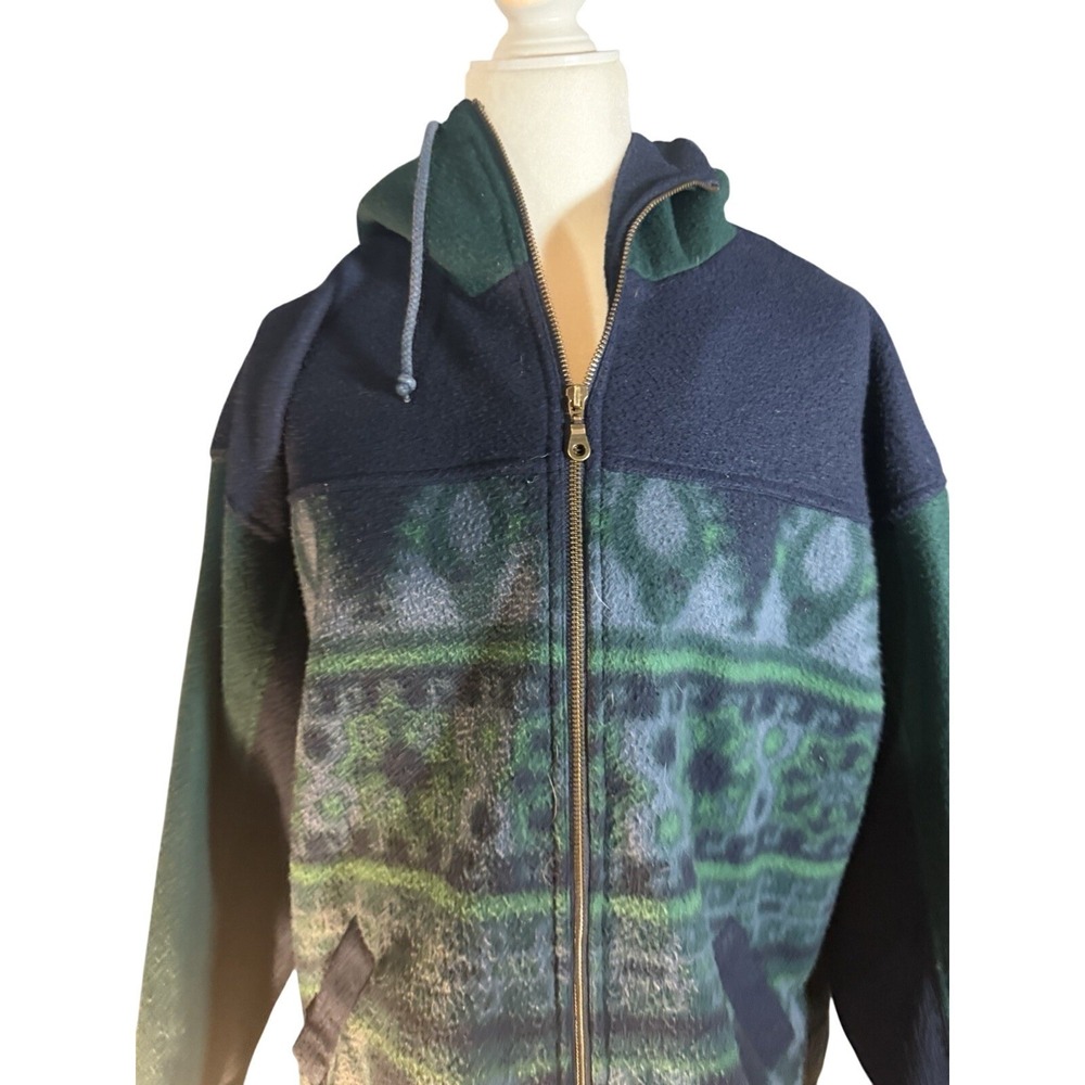 Destination Above Sea Level Fleece Hoodie Mens Medium Blue Green Southwest Zip